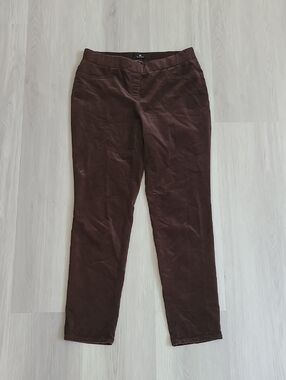 Peter Hahn Chocolate Brown Corduroy Pants 42 Womens Fall Pull On Slim Straight
